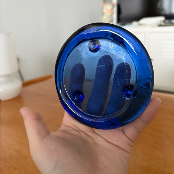 Circular Cobalt Blue Glass Vintage Trinket Dish Tealight Holder - Picture 3 of 10